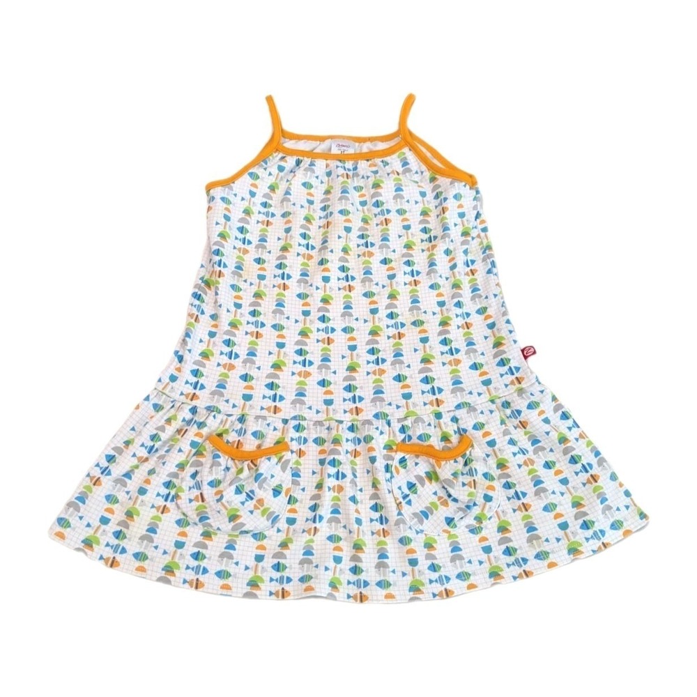 Zutano Kids 3T White Orange Fish Print Cotton Sundress Sleeveless Ruffle Hem
